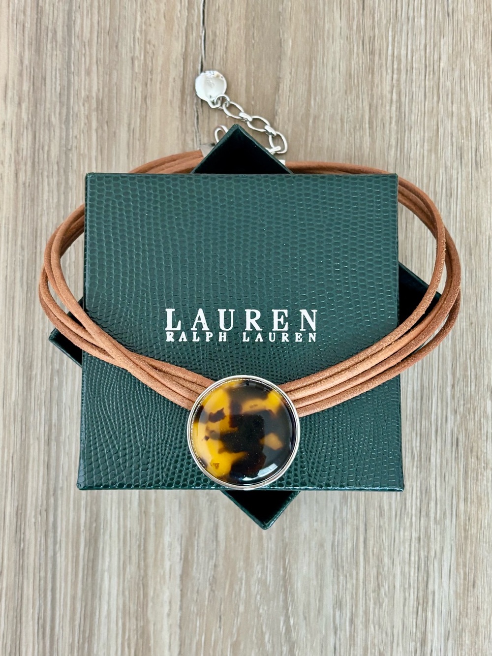 Ralph Lauren Brown Suede Multi-Strand Necklace with Tortoise Pendant
